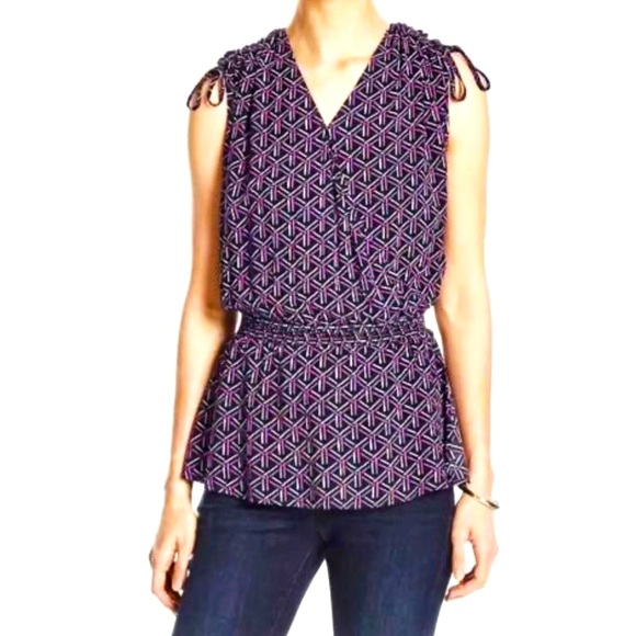 Banana Republic Factory Tops - BANANA REPUBLIC Factory Geo Print Peplum Top Sleeveless Tie Shoulder Sz M